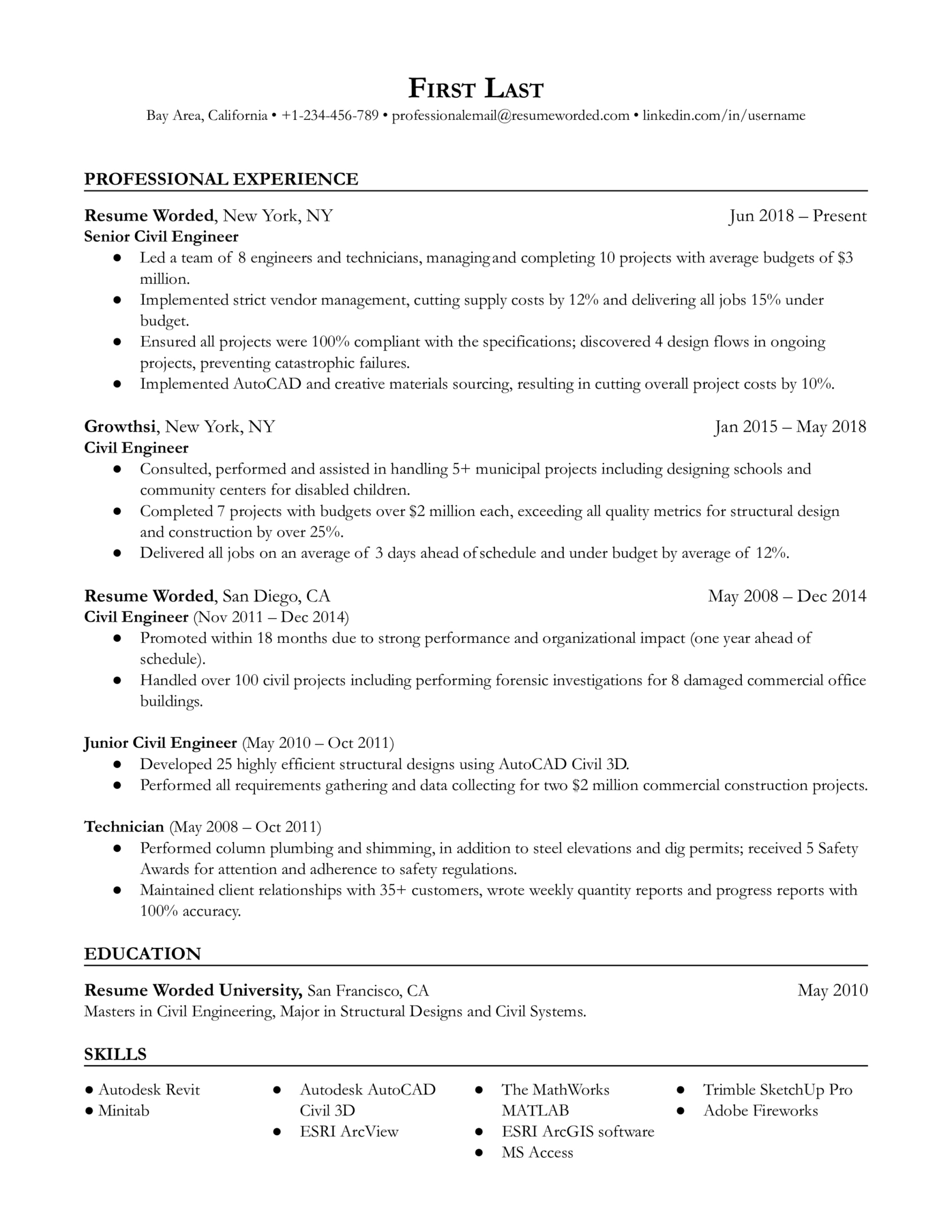 Custom Professional Civil Engineer Resume Template Pdf