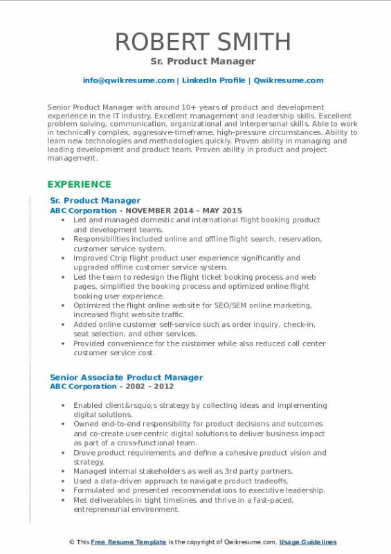 Custom Senior Product Manager Resume Template  Sample