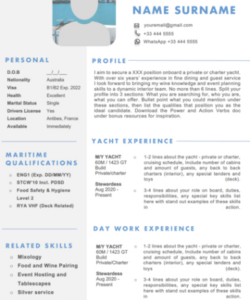 Custom Yacht Crew Resume Template Excel Sample