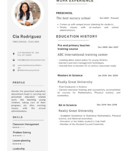 Editable Nursery Teacher Resume Template Doc