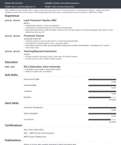 Editable Preschool Teacher Resume Template Word Sample