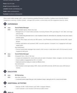 Editable Social Media Manager Resume Template Word Sample