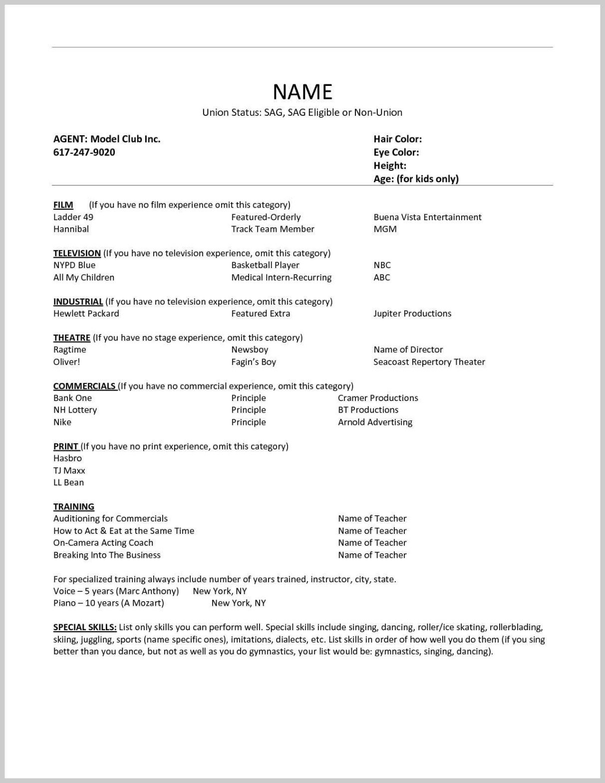 Editable Technical Theatre Resume Template Doc