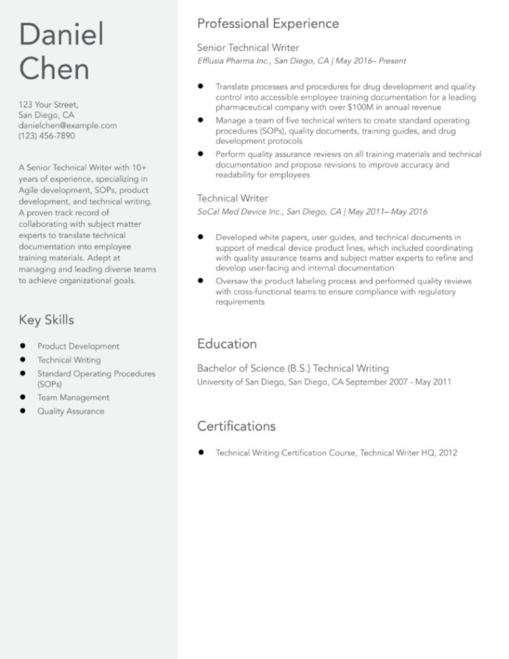 Editable Technical Writer Resume Template