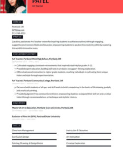 Free Blank Art Teacher Resume Template Pdf Sample