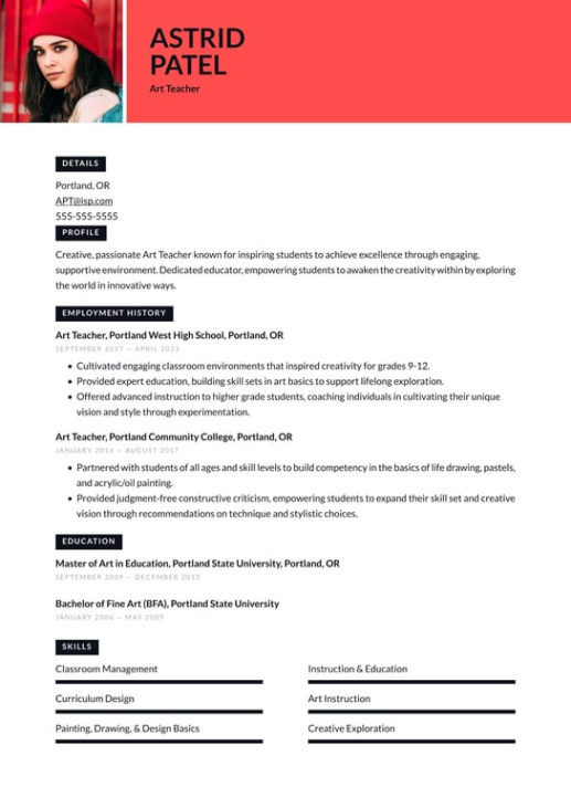 Free Blank Art Teacher Resume Template Pdf Sample