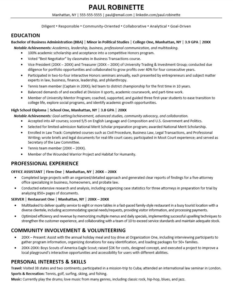 Free Blank Law School Application Resume Template Word Sample