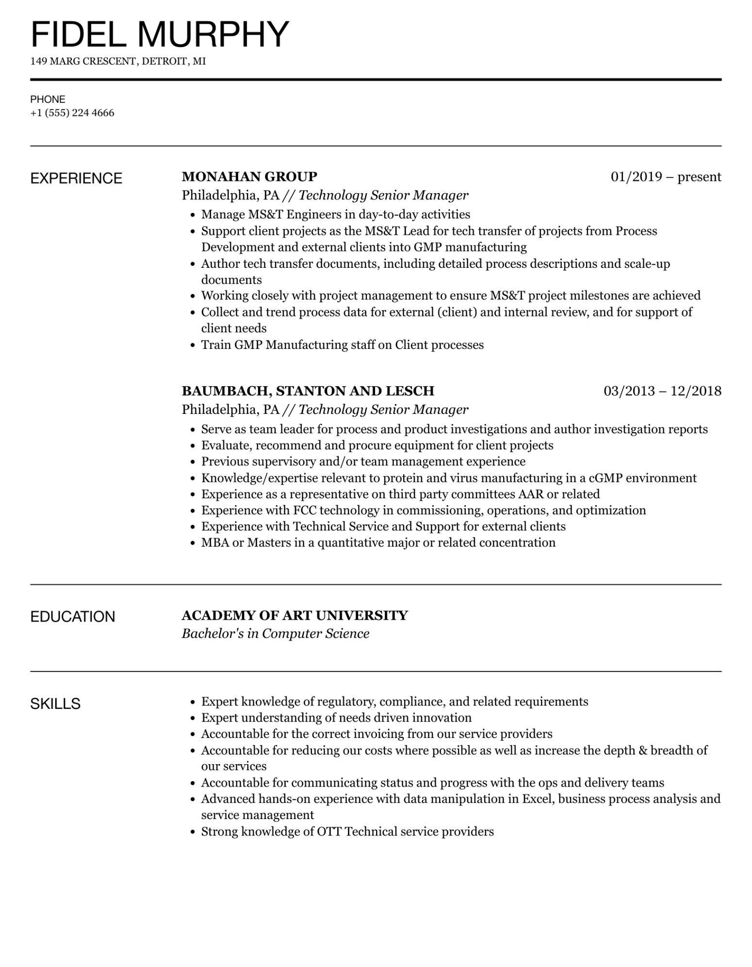 Free Blank Senior Manager Resume Template Excel Sample