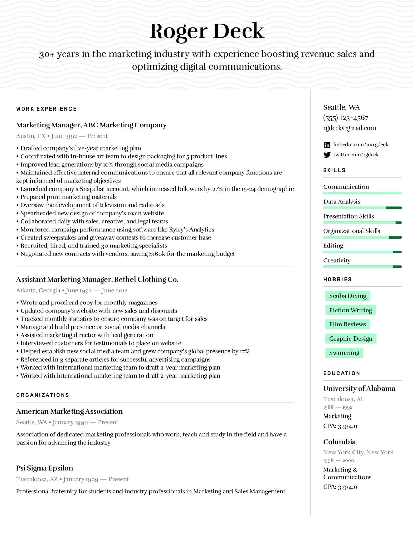 Free Blank Senior Marketing Manager Resume Template