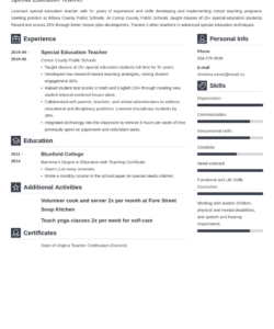 Free Blank Special Education Teacher Resume Template Excel Sample