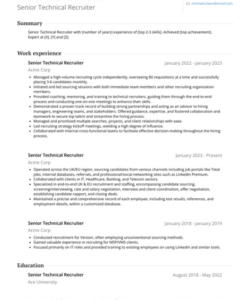 Free Blank Technical Recruiter Resume Template Word