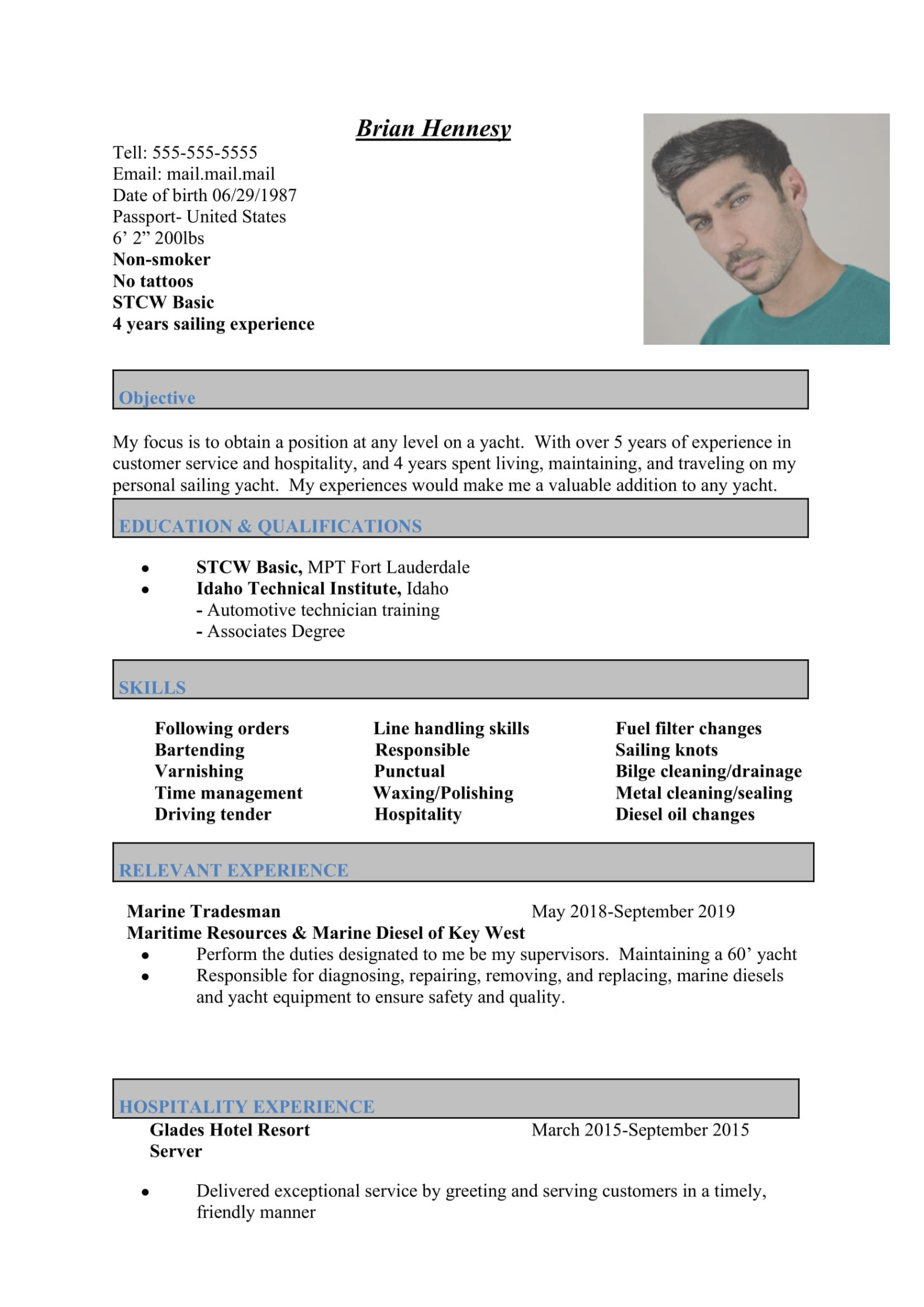 Free Blank Yacht Crew Resume Template