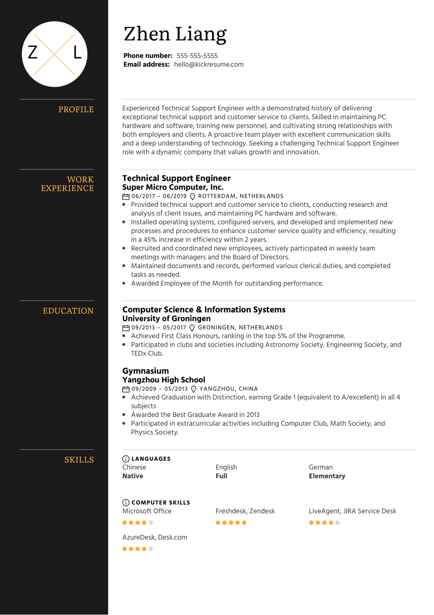 Free Custom Entry Level Technical Support Resume Template  Sample