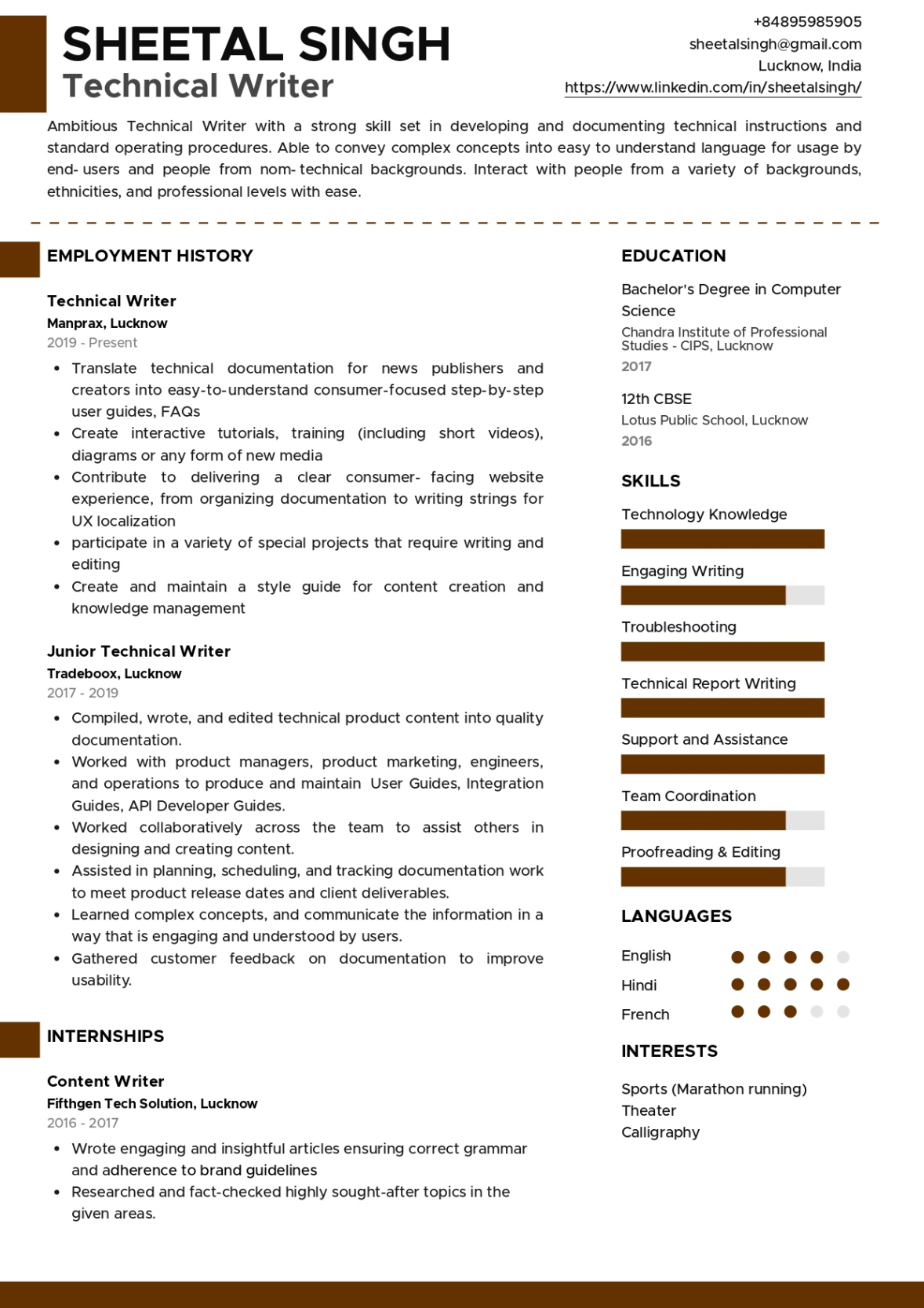 Free Custom Technical Writer Resume Template