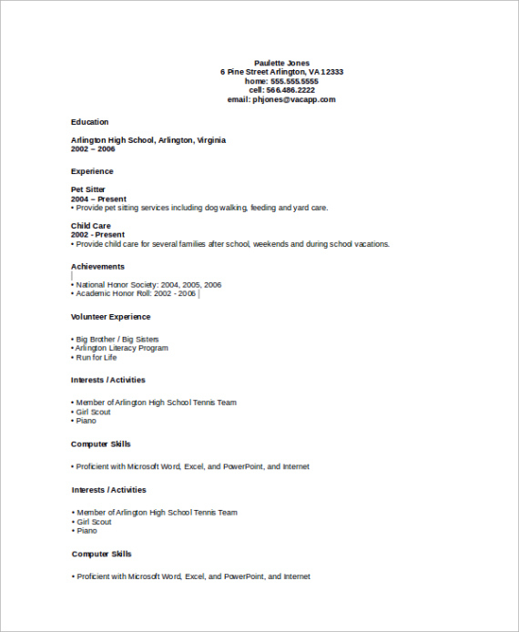 Free Editable No Job Experience Resume Template Excel