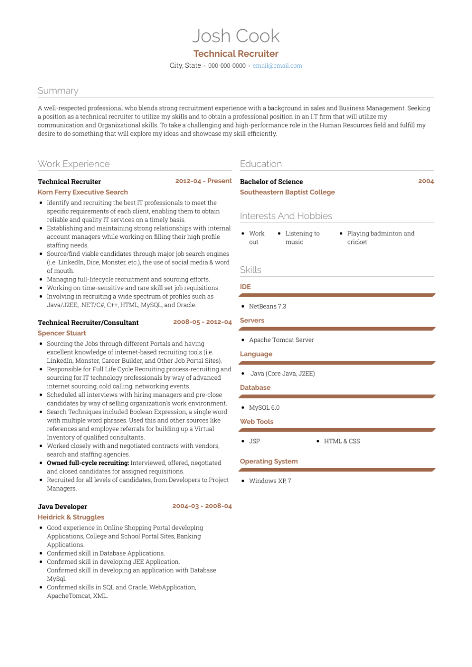 Free Editable Technical Recruiter Resume Template Word