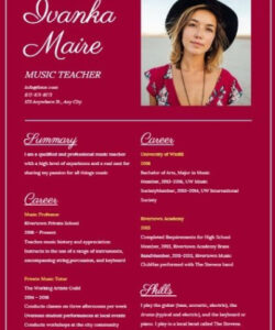 Free  Music Teacher Resume Template Doc