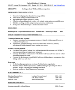 Free  Nursery Teacher Resume Template Doc