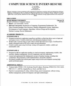 Free Printable Computer Science Internship Resume Template Pdf