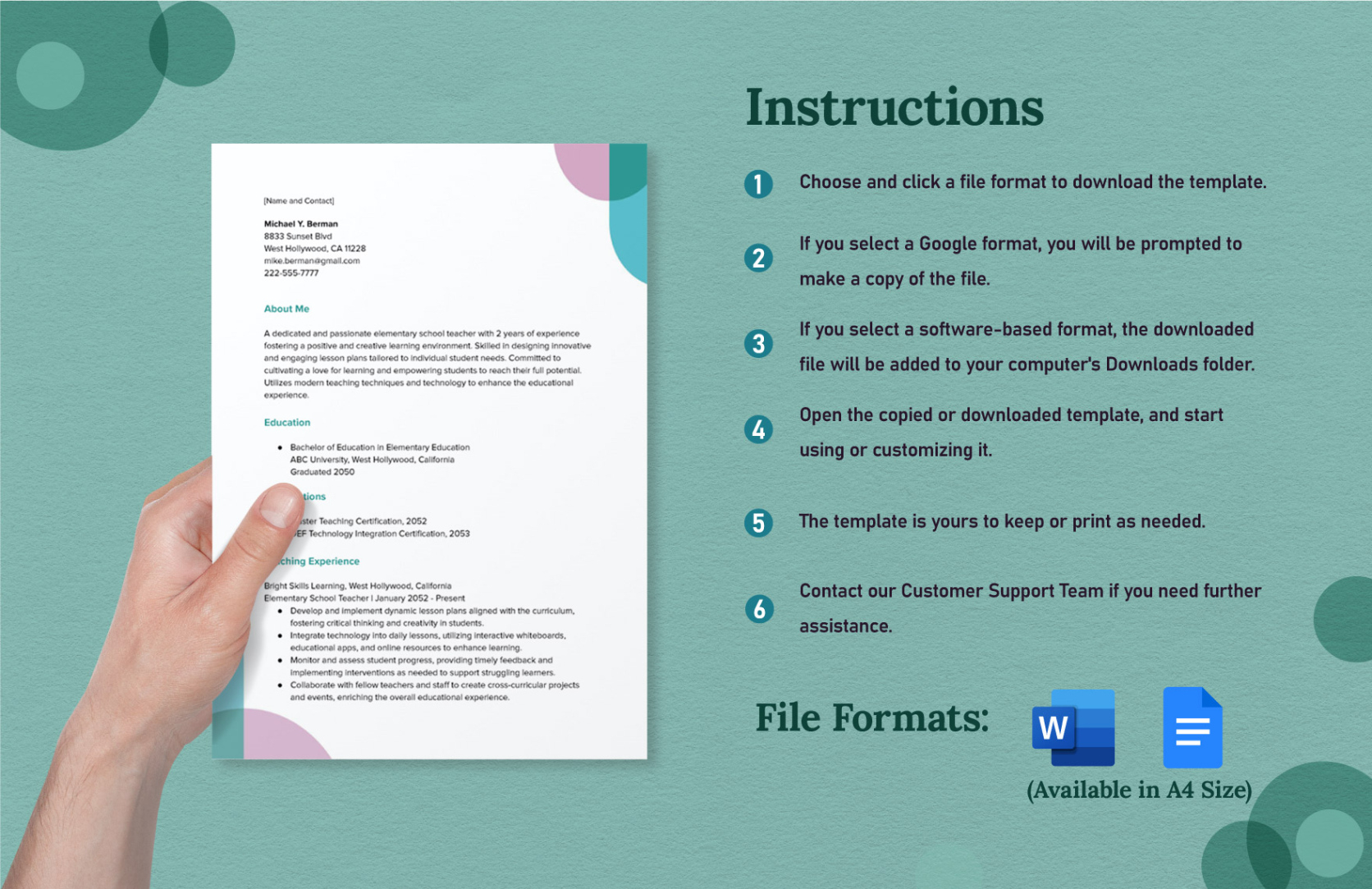 Free Printable Elementary School Teacher Resume Template