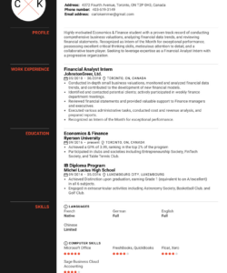 Free Printable Finance Internship Resume Template Excel Sample