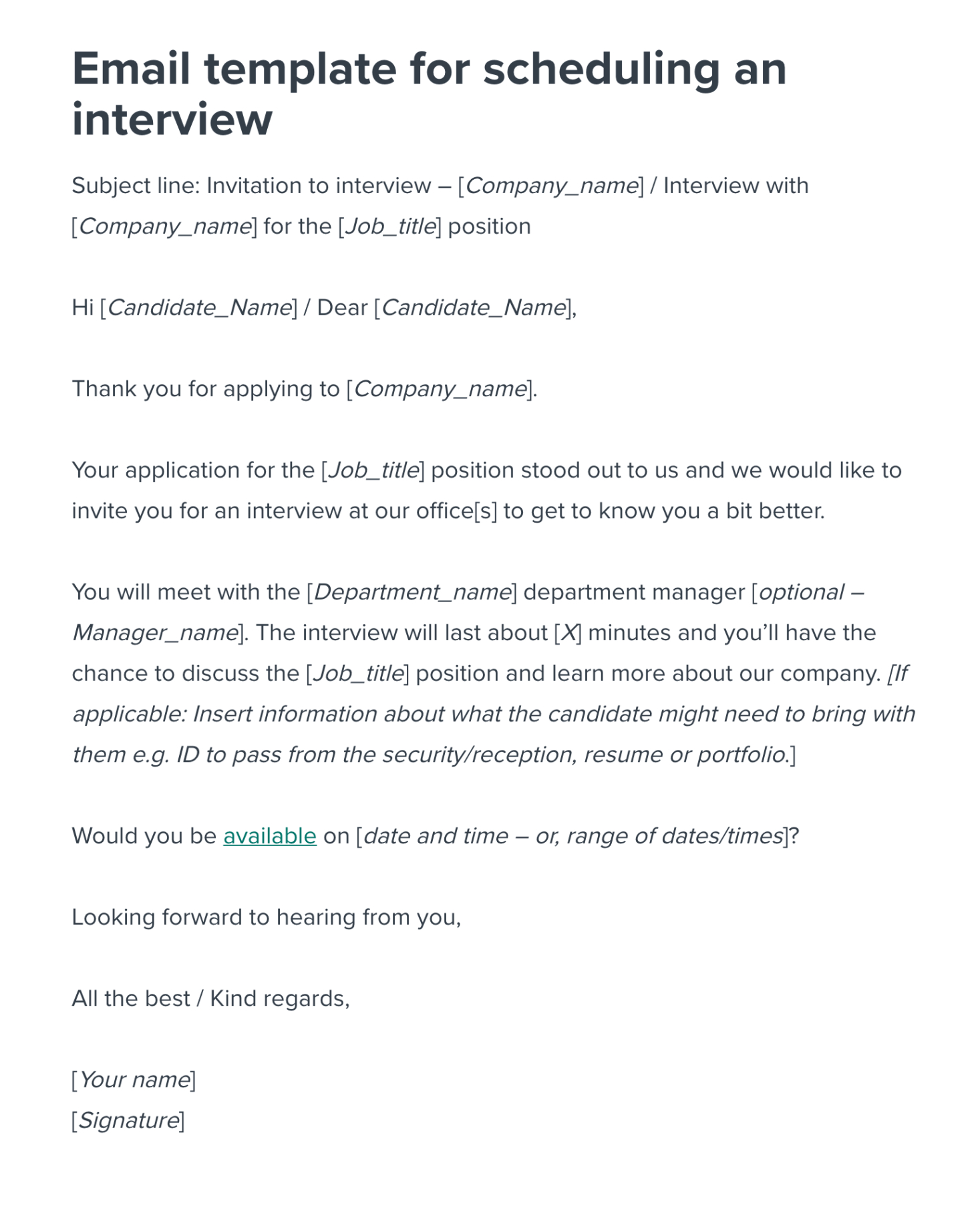 free scheduling an interview email template  workable invite to teams interview template excel