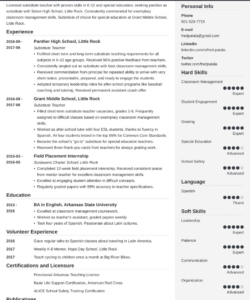 Free  Substitute Teacher Resume Template Excel