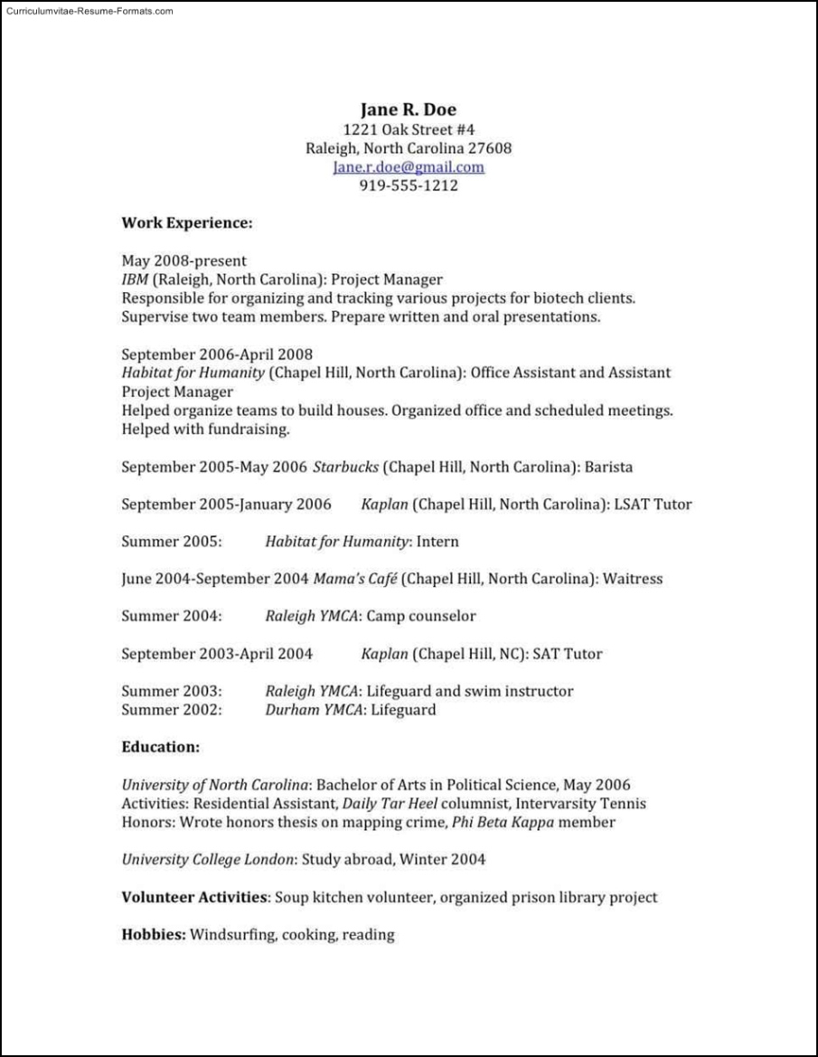 Law School Application Resume Template  Sample