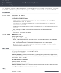 Printable Art Teacher Resume Template Doc