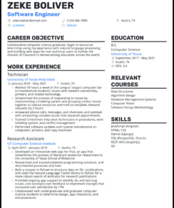 Printable Computer Science Internship Resume Template Excel