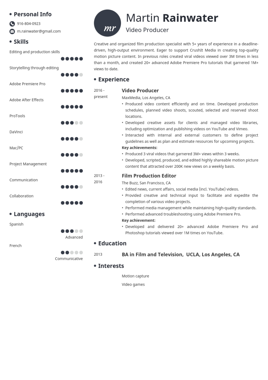 Printable Film Crew Resume Template Excel