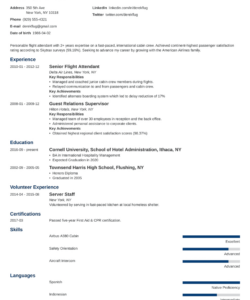 Printable Fresher Cabin Crew Resume Template  Sample