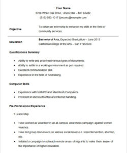 Printable High School Internship Resume Template Word