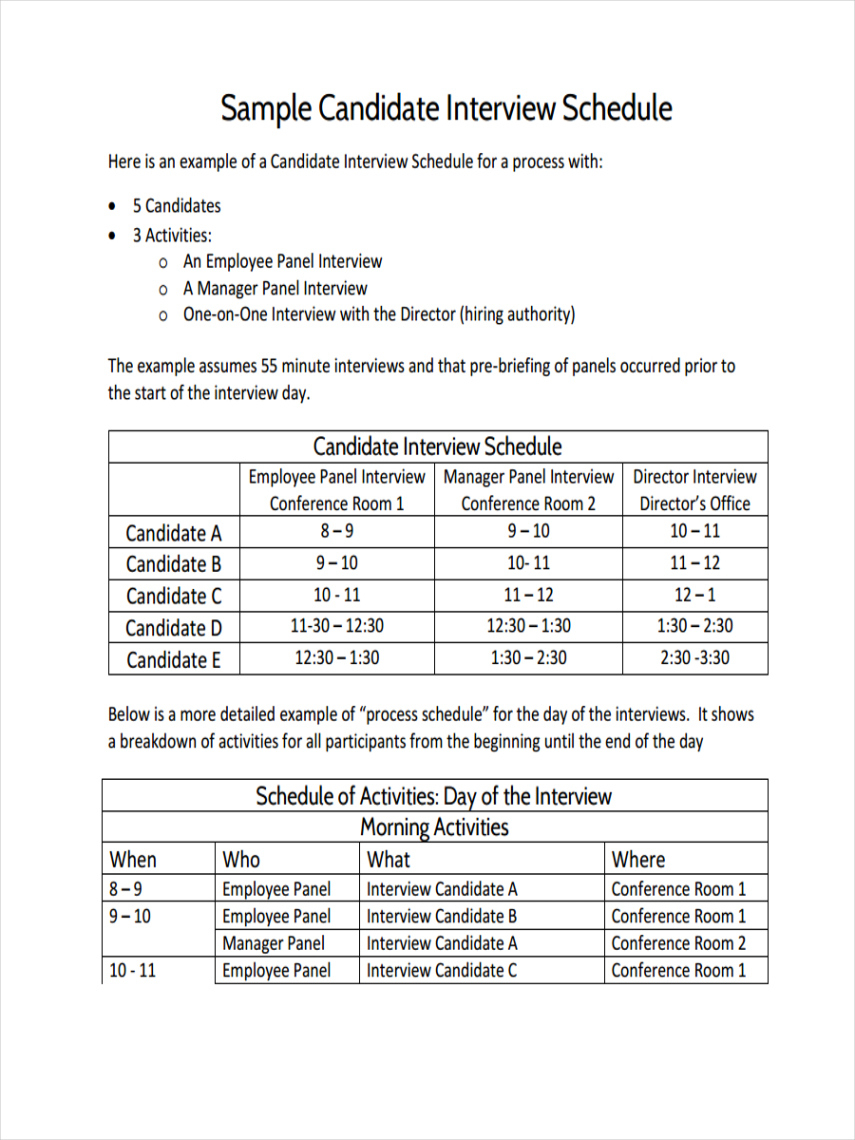 printable interview schedule  17 examples format excel word numbers pages how to make pdf shortlisting candidates for interview template sample