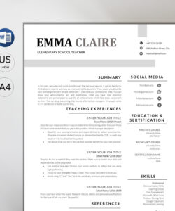 Printable Middle School Teacher Resume Template Word