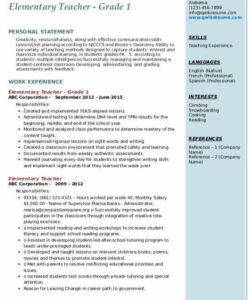 Printable Primary School Teacher Resume Template