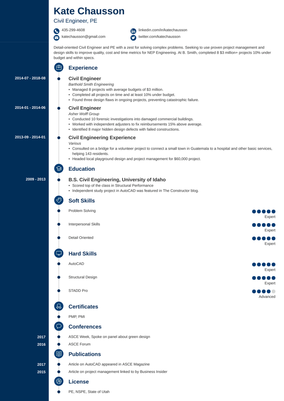 Printable Professional Civil Engineer Resume Template Word