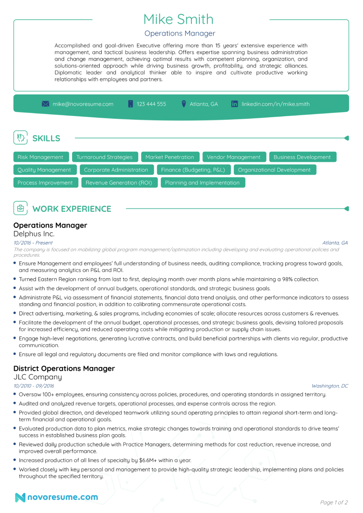 Printable Senior Operations Manager Resume Template Excel Sample