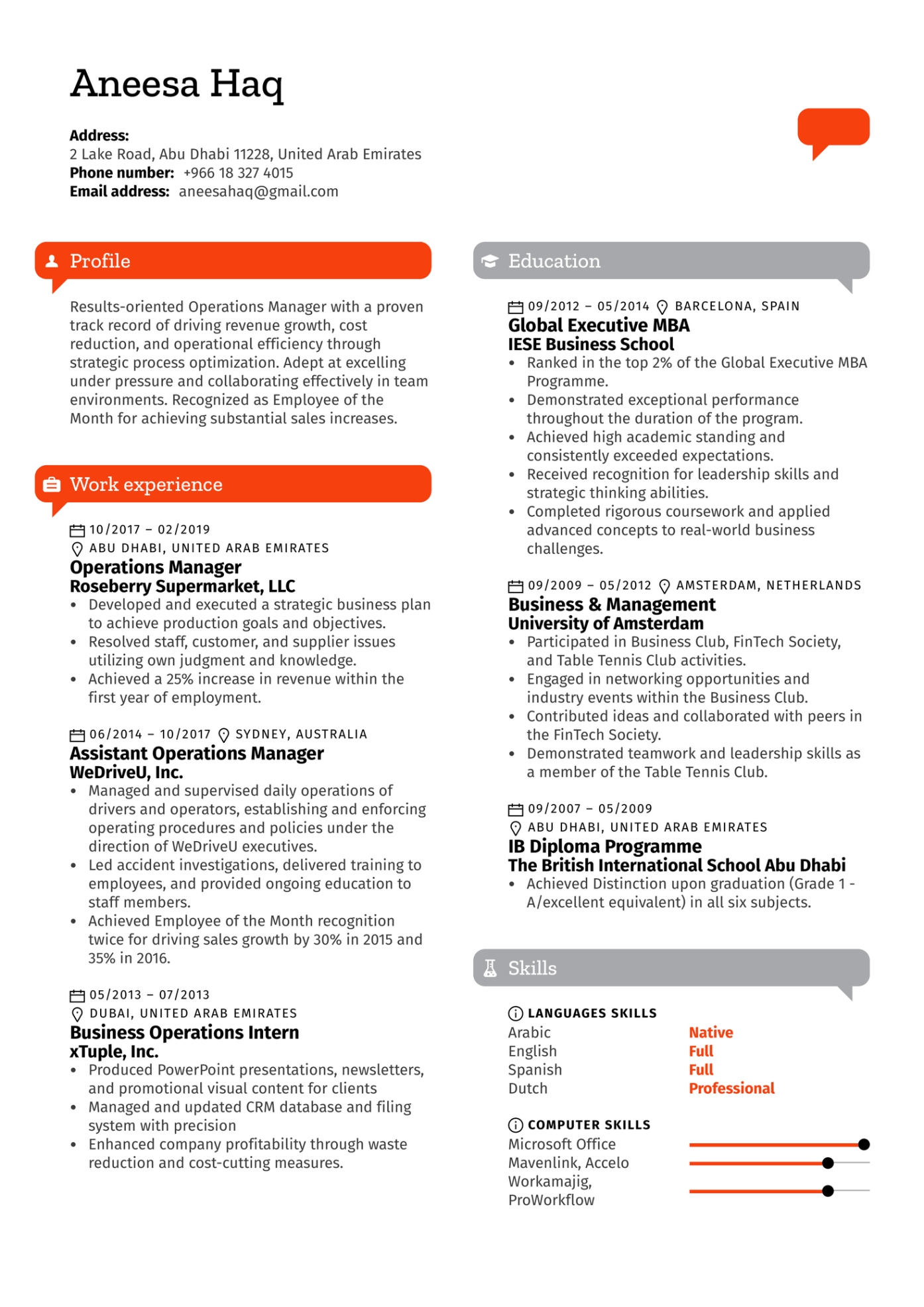 Printable Senior Operations Manager Resume Template Pdf