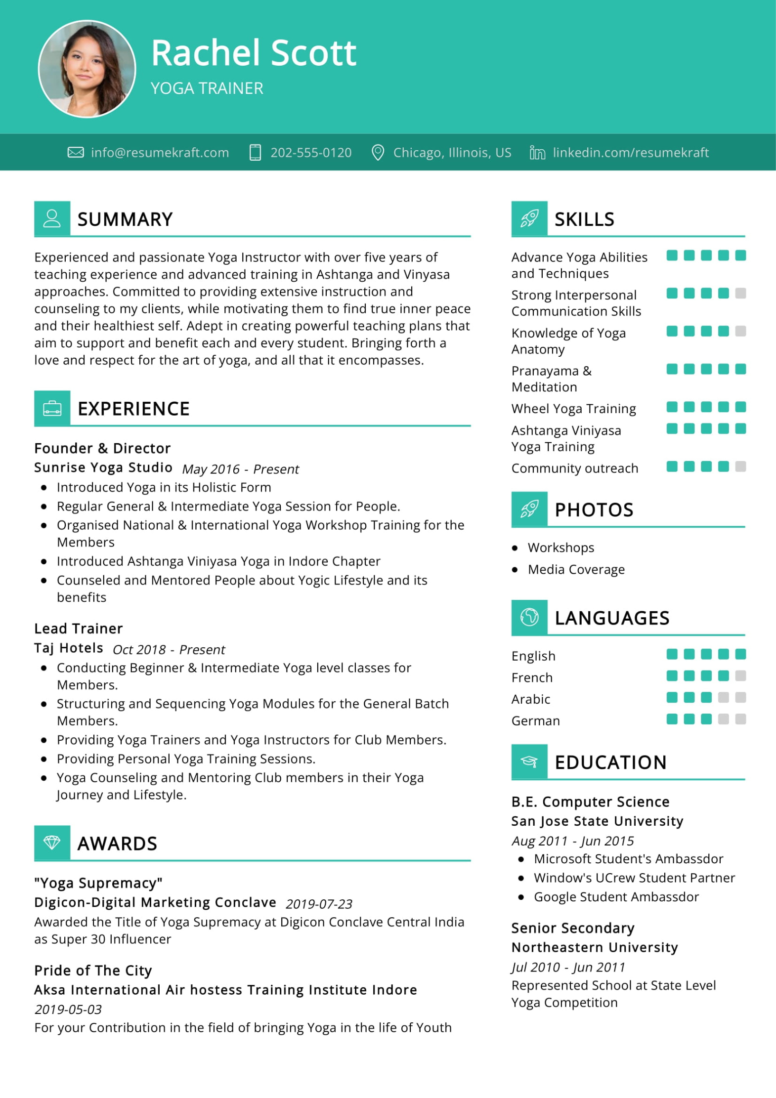 Printable Yoga Teacher Resume Template Doc Sample