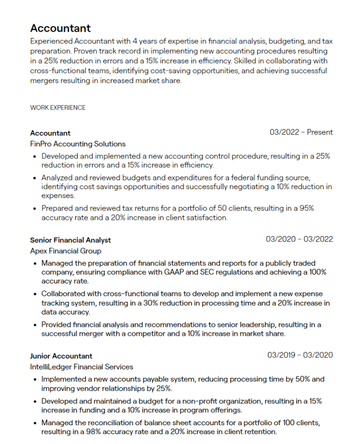 Staff Accountant Resume Template Excel