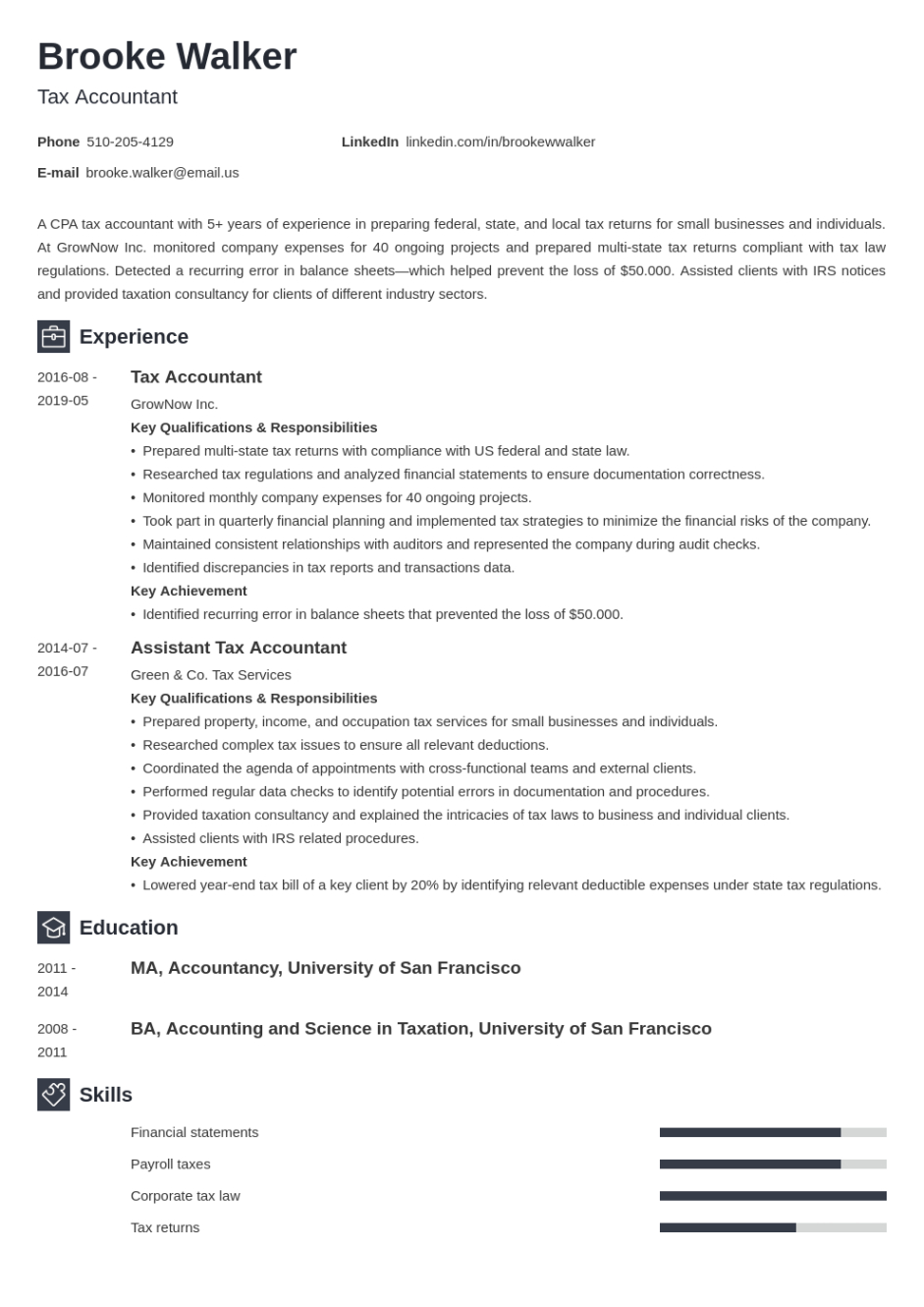 Tax Accountant Resume Template Doc Sample