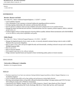 Technical Support Engineer Resume Template Excel Sample