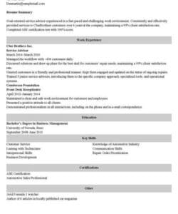 Automotive Service Advisor Resume Template Excel Sample