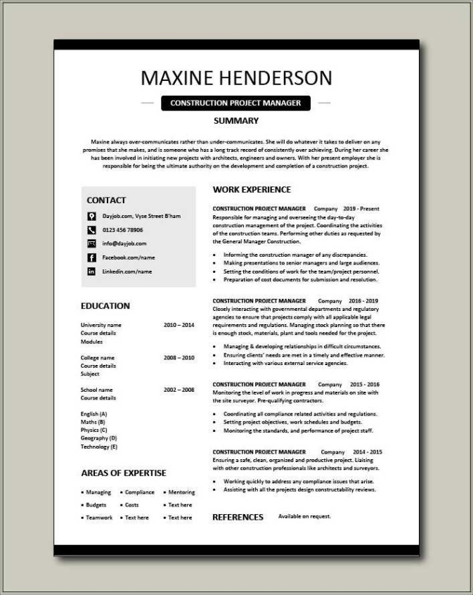 Blank Hotel General Manager Resume Template Word Sample