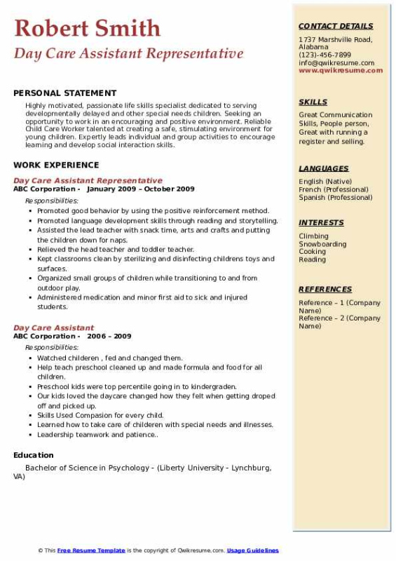 Blank Personal Care Assistant Resume Template Excel Sample