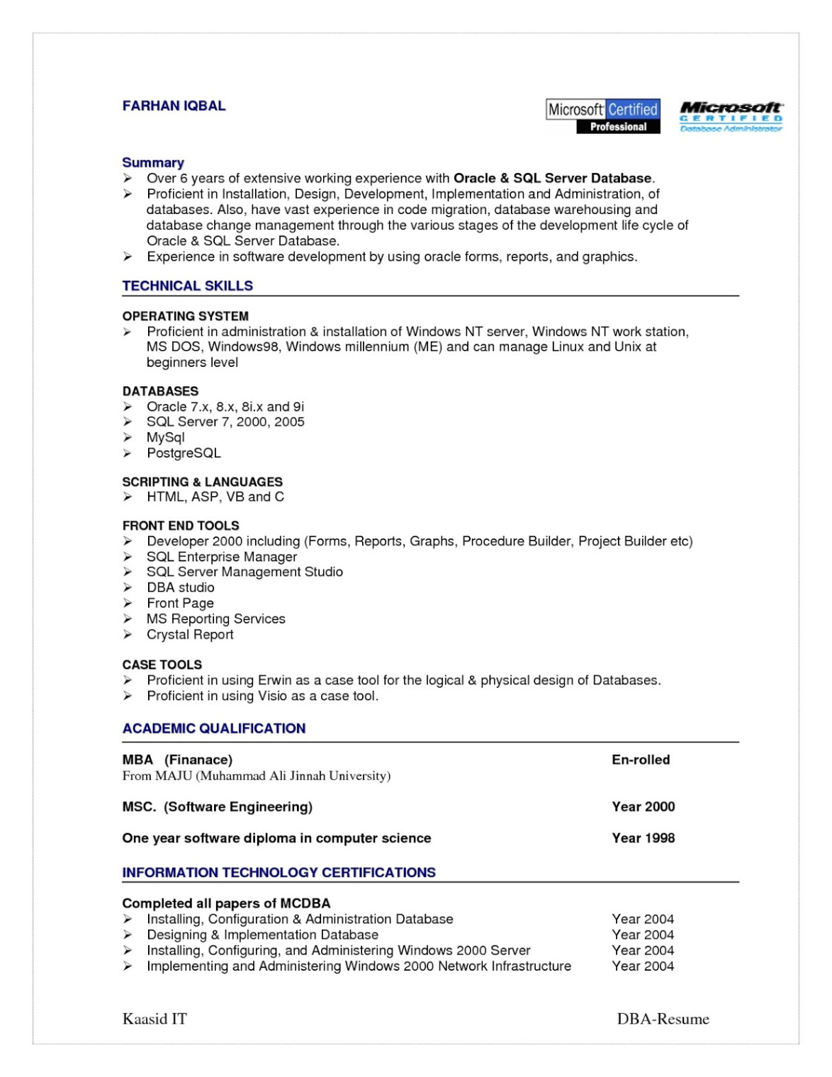 Custom Experienced It Professional Resume Template Word Sample