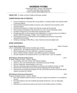 Early Childhood Education Resume Template Doc