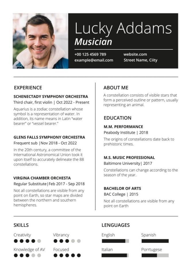 Editable Beginner Musical Theatre Resume Template Word Sample