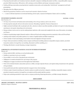 Editable Investment Banking Analyst Resume Template Excel